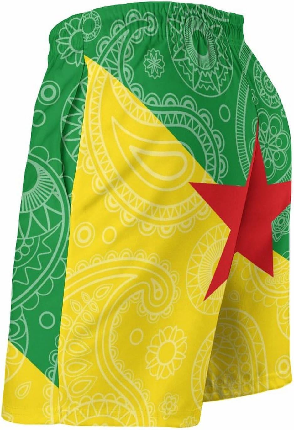 French Guiana Flag Paisley Pattern Casual Men's Swim Trunks Novelty Summer Beach Shorts Swimwear with Pocket