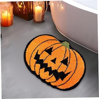 Pumpkin Door Mat 15.8x23.6'' Imitation Cashmere Pumpkin Bath Mat with Spooky Anti-Slip Water Absorbent Halloween Bath for Bathroom Front Door, Halloween