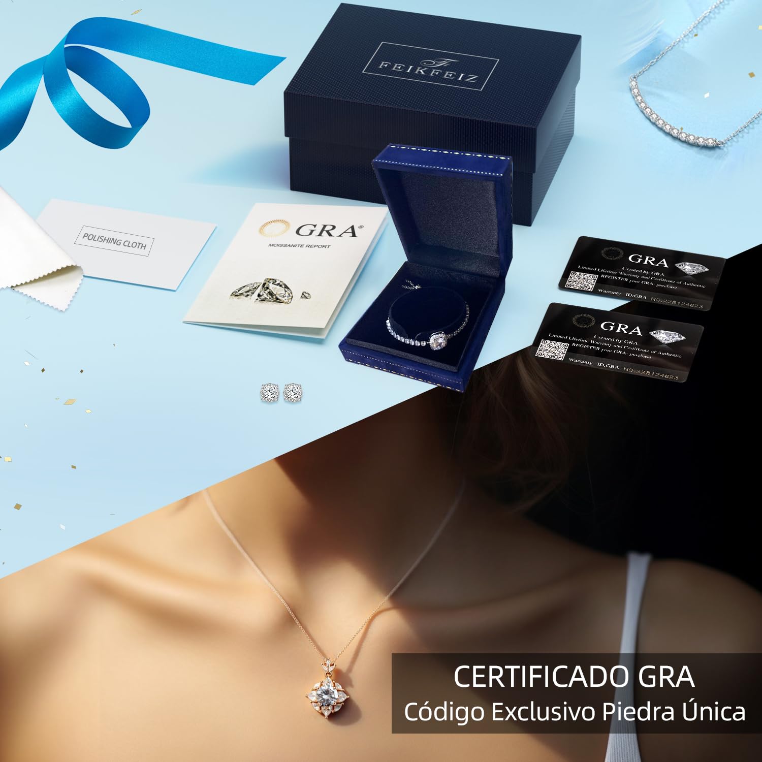 FEIKFEIZ Collar de mujer con colgante de moissanita, diamantes cultivados en laboratorio de 2CT, bañado en oro con oro rosa de 18K, regalo de joyería, el collar es resistente al agua.