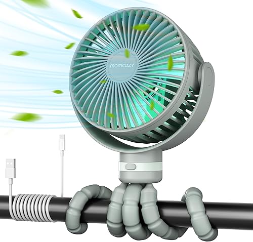 Momcozy Ventilador portátil para cochecito de 8000 mAh, 27 horas de vida ultra larga, desmontable, 4 velocidades, rotación de 360, luz nocturna LED
