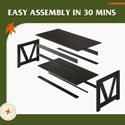 Miniatura 8 de WLIVE Coffee Table, 43" Farmhouse Coffee Table with Storage Shelf & Sturdy V-Shaped Support, Wood Center Table for Living Room, Bedroom, Office and