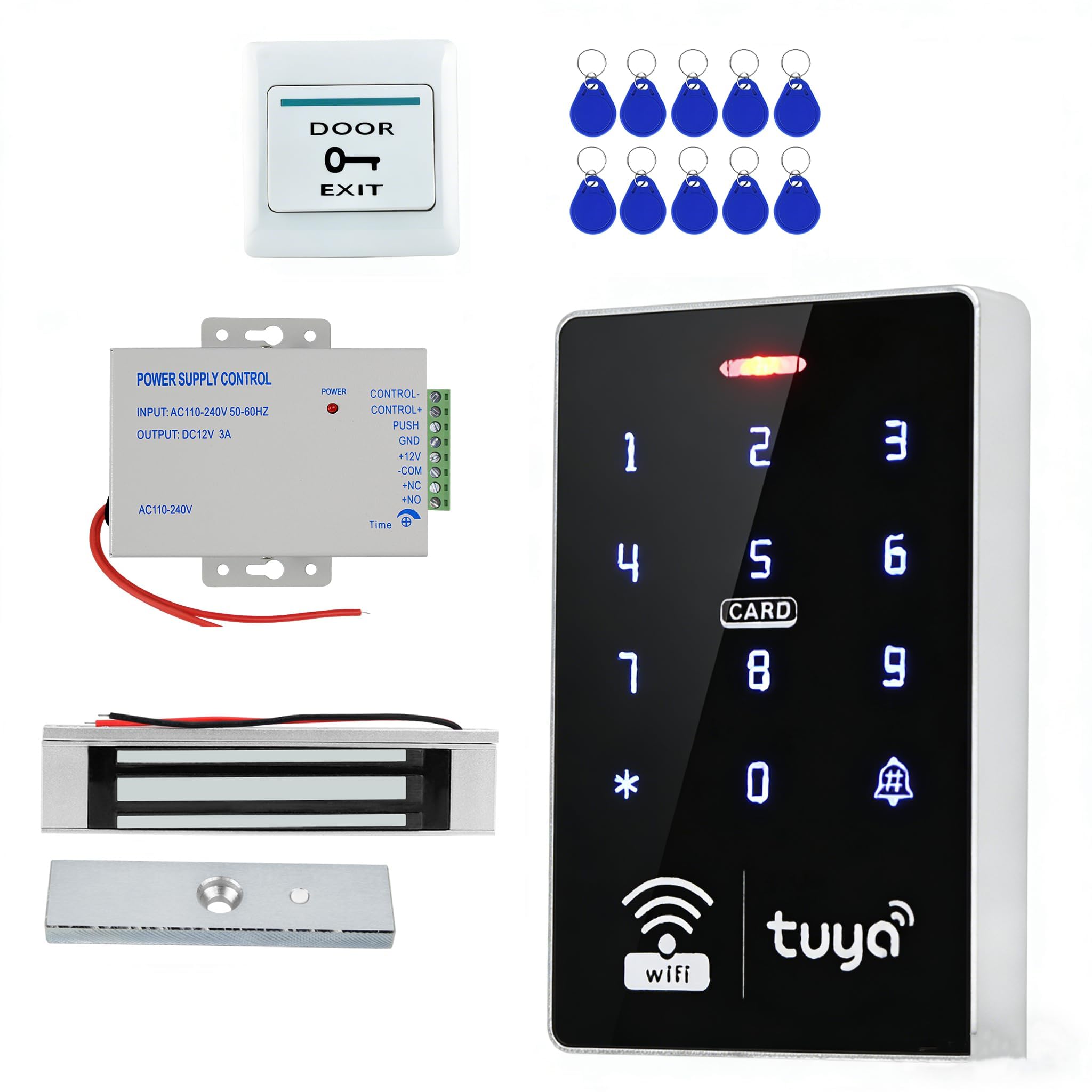 Tuya APP Kit de contrôle d'accès RFID double fréquence IP68 étanche, Wiegand 26/34, lecteur de carte 13,56 MHz + 125 kHz, rétroéclairage bleu, adapté pour le contrôle d'accès résidentiel et commercial