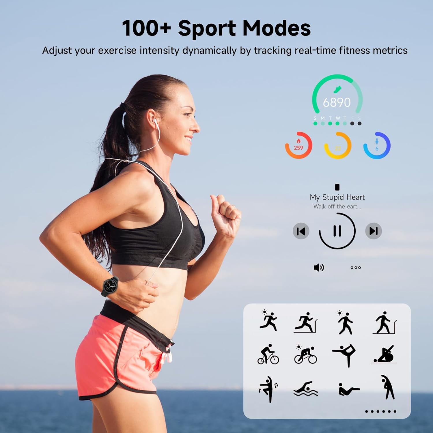 Smart Watches for Women Men 1.27" HD Fitness Tracker with Heart Rate/Sleep/Step/SpO2 Monitor, IP68 Waterproof Watch for Android iOS (Black)