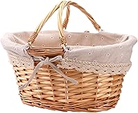 Peohud Wicker Picnic Basket with Linen Lining & Double Folding Handles - Handmade Willow Easter Gift Basket for Picnics, Eggs, Toys