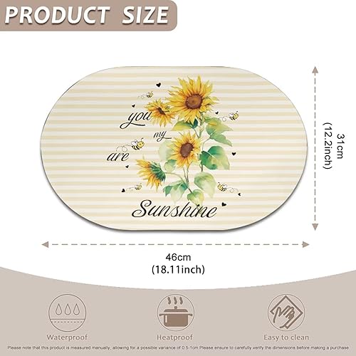 Miniatura 68 de Heat Resistant Placemats Oval Placemats Set of 6 Leather Washable and Wipeable Non Slip Place Mats, Waterproof Modern Dining Table Mats, Oval Floral