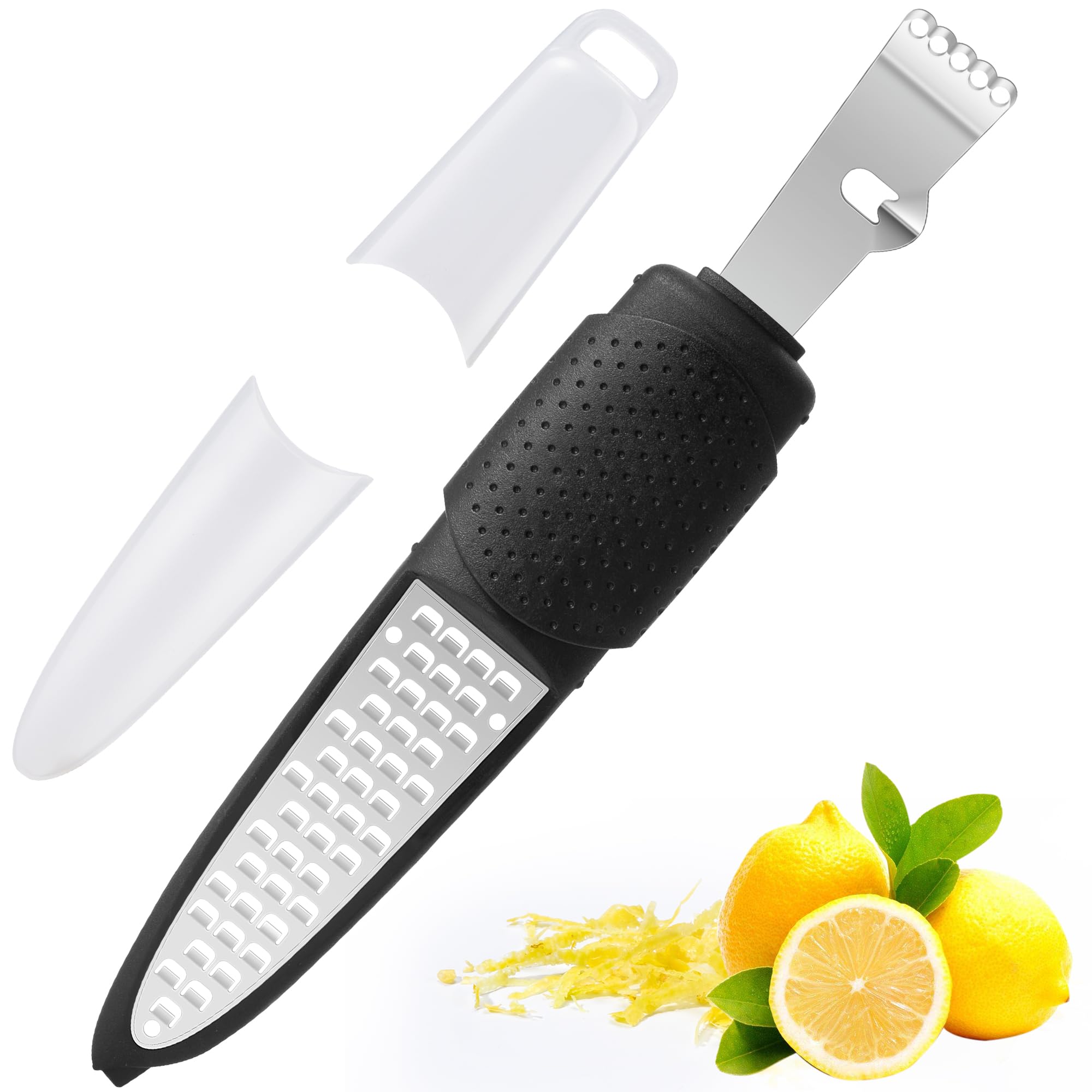 Rainspire Lemon Zester Tool with Channel Knife, Stainless Steel Citrus Zester Tool, Lemon Peeler, Zesters for Kitchen, Ultra Sharp 2-in-1 Tool Easily Creates Citrus Zest (Black)