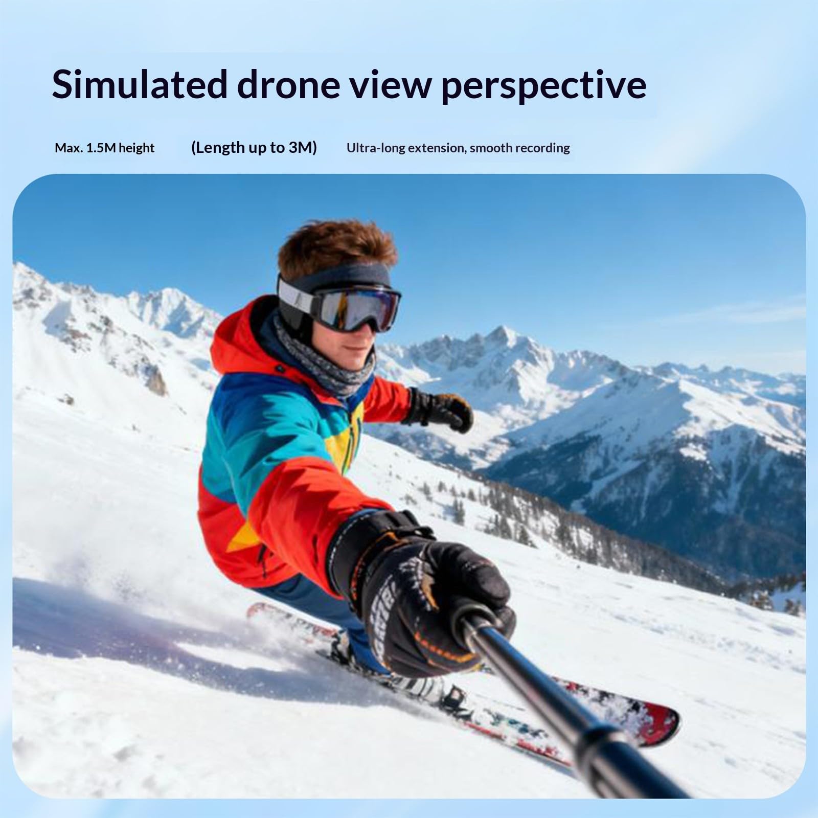Bastone estensibile per selfie, in fibra di carbonio, telescopico da 50 cm a 130 cm, per action camera, impugnatura antiscivolo, bastone per selfie estensibile