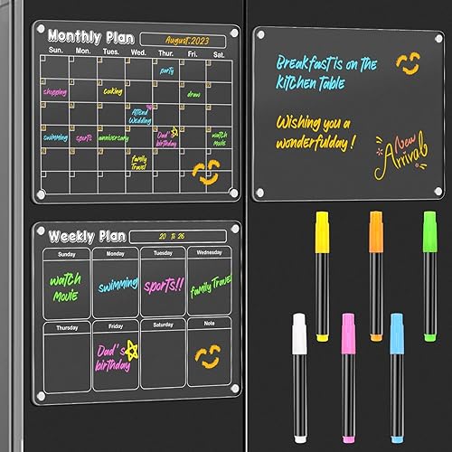 DIYMAG Calendario magnético acrílico de borrado en seco para nevera, juego de tablero de planificación de acrílico transparente, planificador