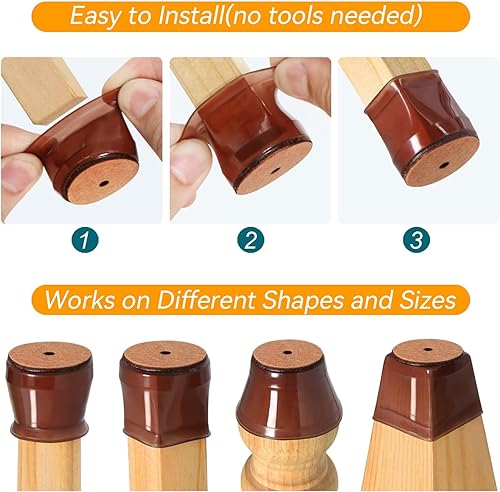 Miniatura 9 de Ansible 24 protectores cuadrados extra grandes para patas de silla, almohadillas de fieltro para muebles, fundas de silicona para sillas,