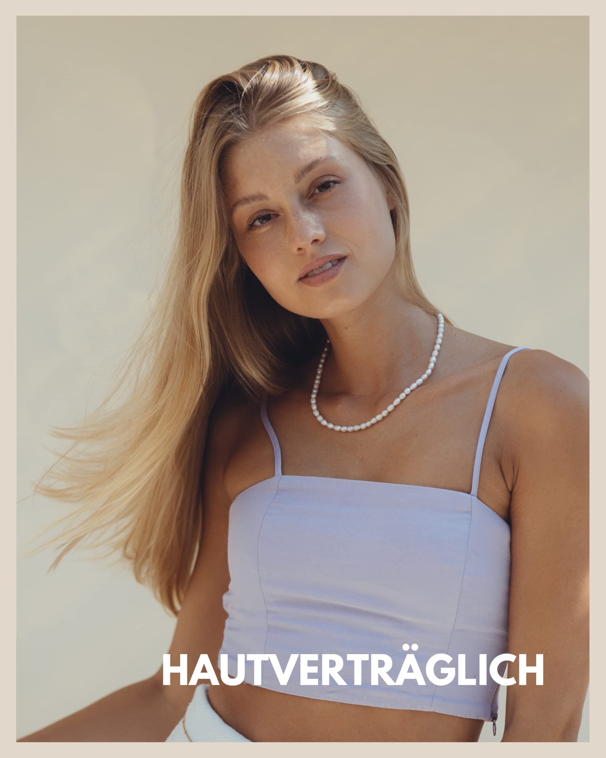 GD GOOD.designs Perlenkette Damen mit Süßwasserperlen - wasserfest I Perlen Kette mit 18 Karat Vergoldung (45cm) Hautverträgliche Halskette ohne Anhänger
