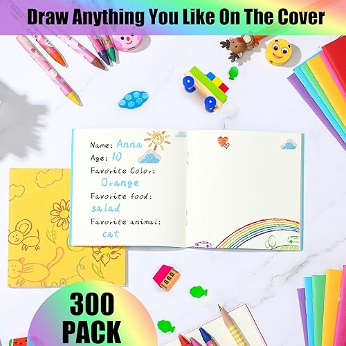 Miniatura 2 de Thenshop Paquete de 300 cuadernos pequeños a granel, bloc de notas sin forro, cuadernos de bocetos en blanco, cuadernos de bocetos para niños,