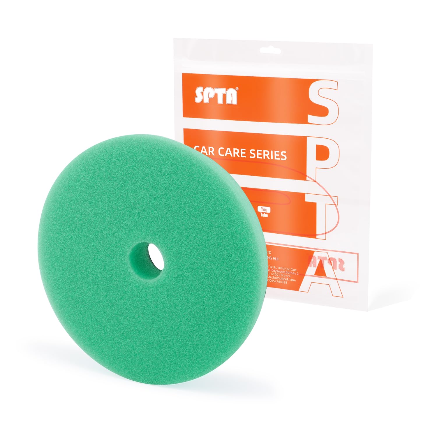 SPTA Green T120 Heavy-Cut Polishing Foam Pad, 1Pc 5.5 Inch Face for 5 Inch 125mm Backing Plate Compound Buffing Sponge Pads for Car Buffer Polisher Compounding, Polishing and Waxing -FPBFS5G