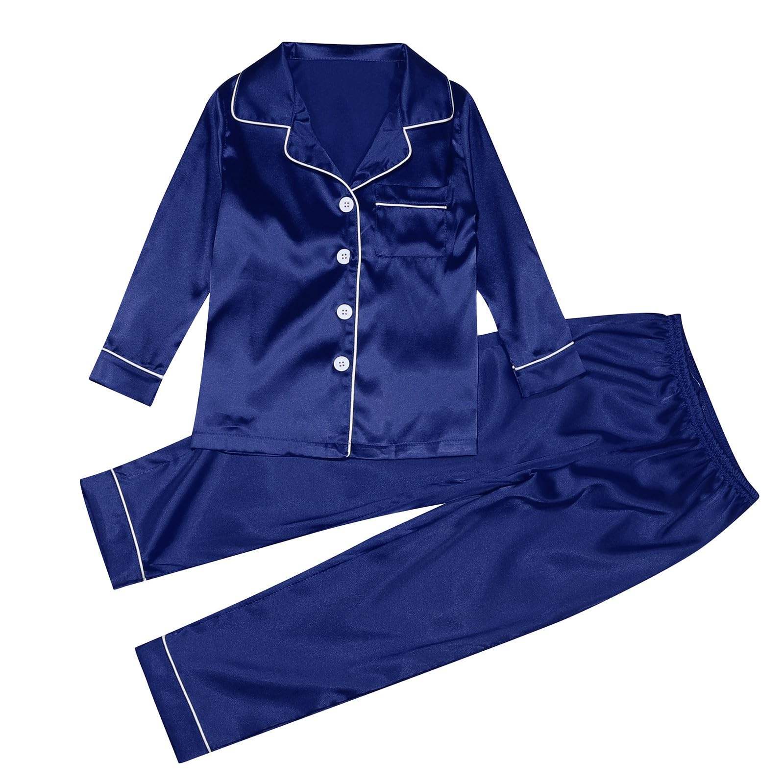 Sunnyuk Weihnachtspyjama Familie Set Satin Schlafanzug Damen Herren Kinder Nachthemd mit Knopfleiste Weihnachts Pyjama Family Langarm Seide Nachtwäsche Zweiteiliger Hausanzug Lang Elegante Loungewear