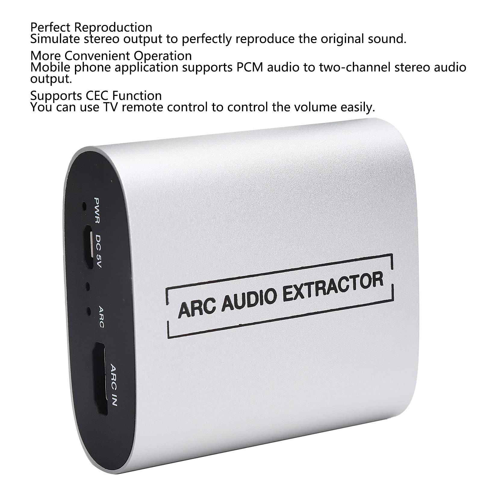 Bewinner Convertidor Extractor, Aleación de Aluminio HDMI 1.4 Decodificador de Audio PCM 2.0 Salida de 3,5 Mm Control de Volumen CEC para HDTV Amplificador Receptor Uso en Exteriores