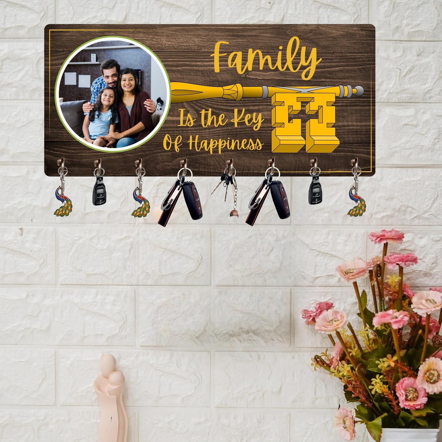 Webelkart Premium Customised Wooden Key Holder Wall Decoration Item for Home Decor Personalised Key Hanger I Key Stand I Gift Item (Size 12 x 6 inch) I 8 Hooks