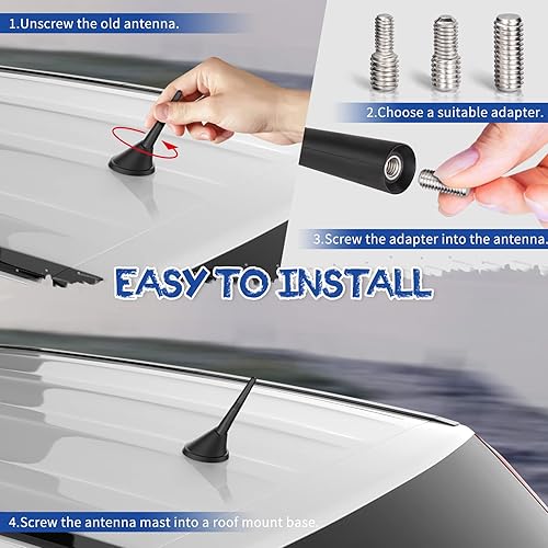 Miniatura 4 de Eightwood Antena corta para automóvil de 3.6 pulgadas, montaje en techo universal para vehículo, antena de radio AM FM, repuesto de mástil, antenas