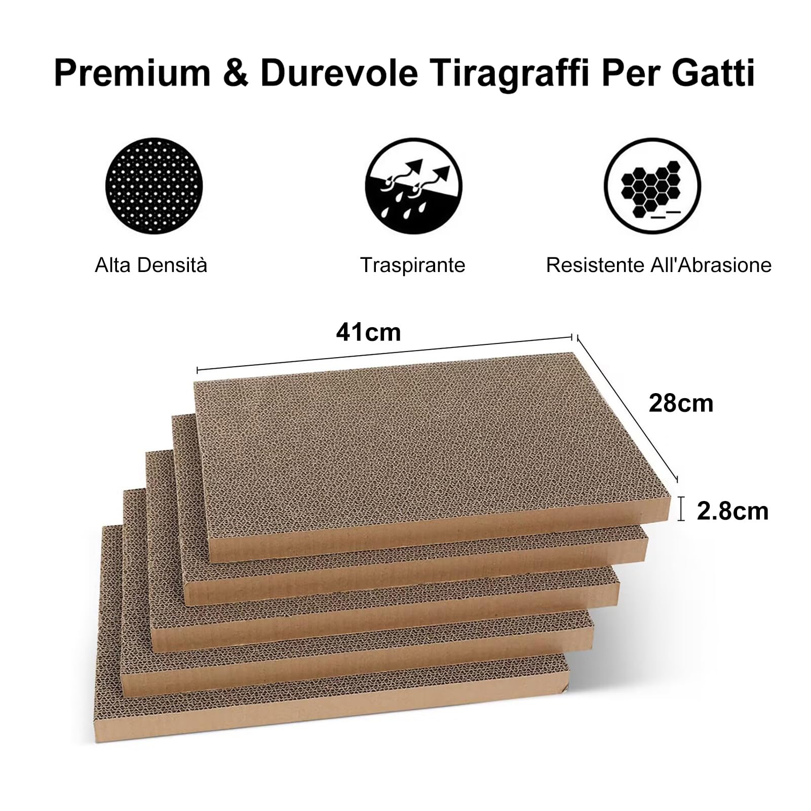 FUKUMARU Tiragraffi per Gatti in Cartone Ondulato, 5 Pezzi, Tiragraffi 2 Strati Bifacciale,Tappetini Tiragraffi Antigraffio per Gatti con Scatola, 43.5 x 29 x 14 cm Grande.