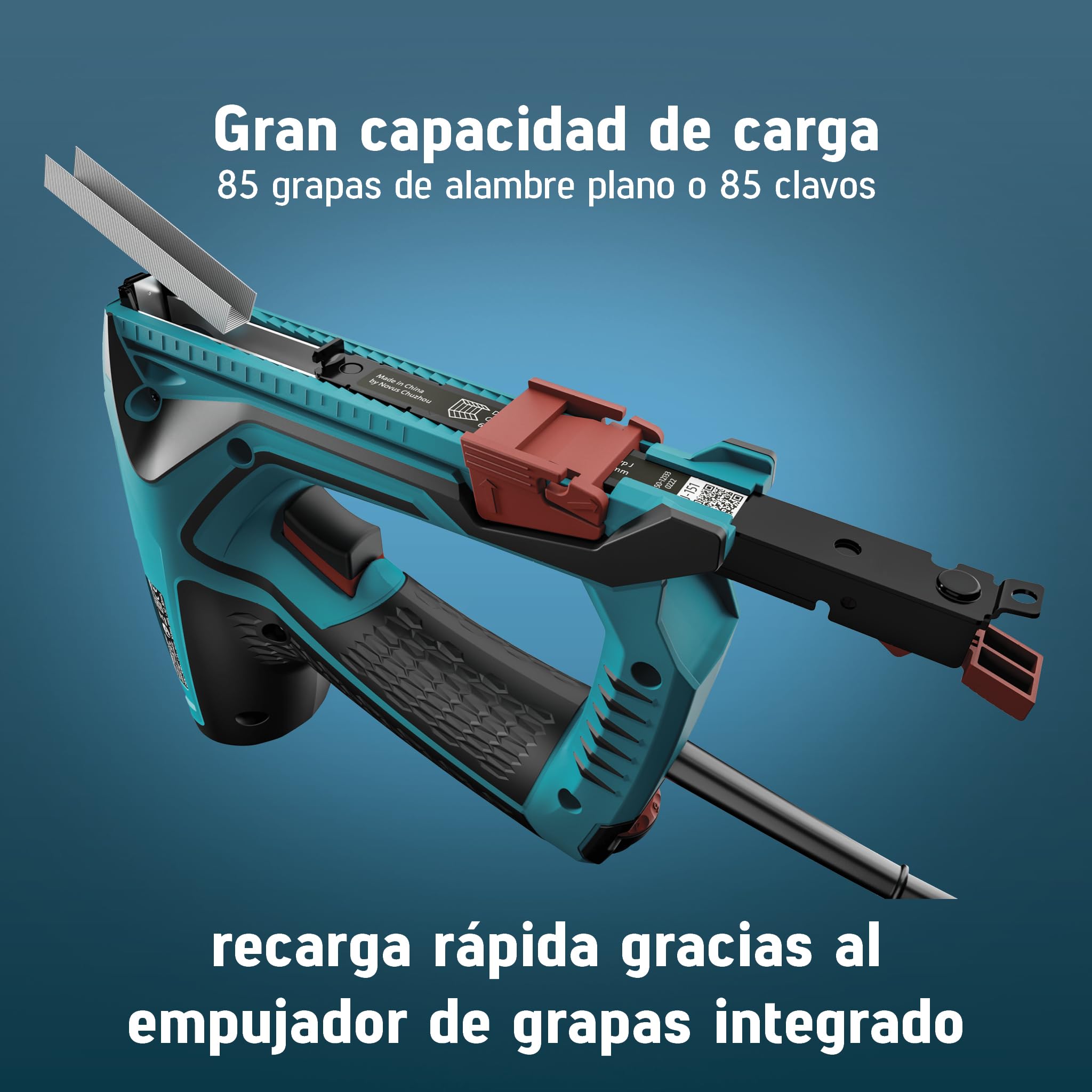 NOVUS TOOLS Juego de grapadora eléctrica J-151 con 1200 grapas, grapadora profesional y pistola de clavos con regulación de la fuerza de impacto, tope de distancia y mecanismo de carga inferior