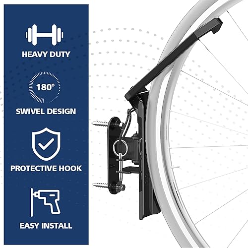 Miniatura 3 de Kesito Soporte de pared giratorio para bicicleta, soporte vertical para bicicleta, gancho para colgar bicicletas, organizador de garaje para colgar