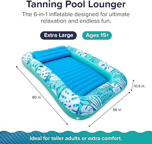 Miniatura 2 de Aqua Inflatable Tanning Pool Lounger, Premium Pool Float with Cupholders and Removeable Pillow for Relaxation and Fun