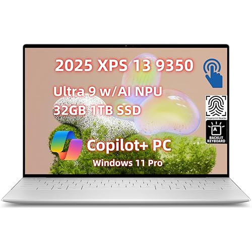 NewestDell XPS 13 9350 Business Laptop AI Copilot+ PC (13.4" Touch 2.5K 120Hz, Inte.l Core Ultra 9 AI NPU, 32GB RAM, 1TB SSD), Backlit Keyboard, FP, Light Weight + Ultra Thin, WiFi7, Win 11 Pro