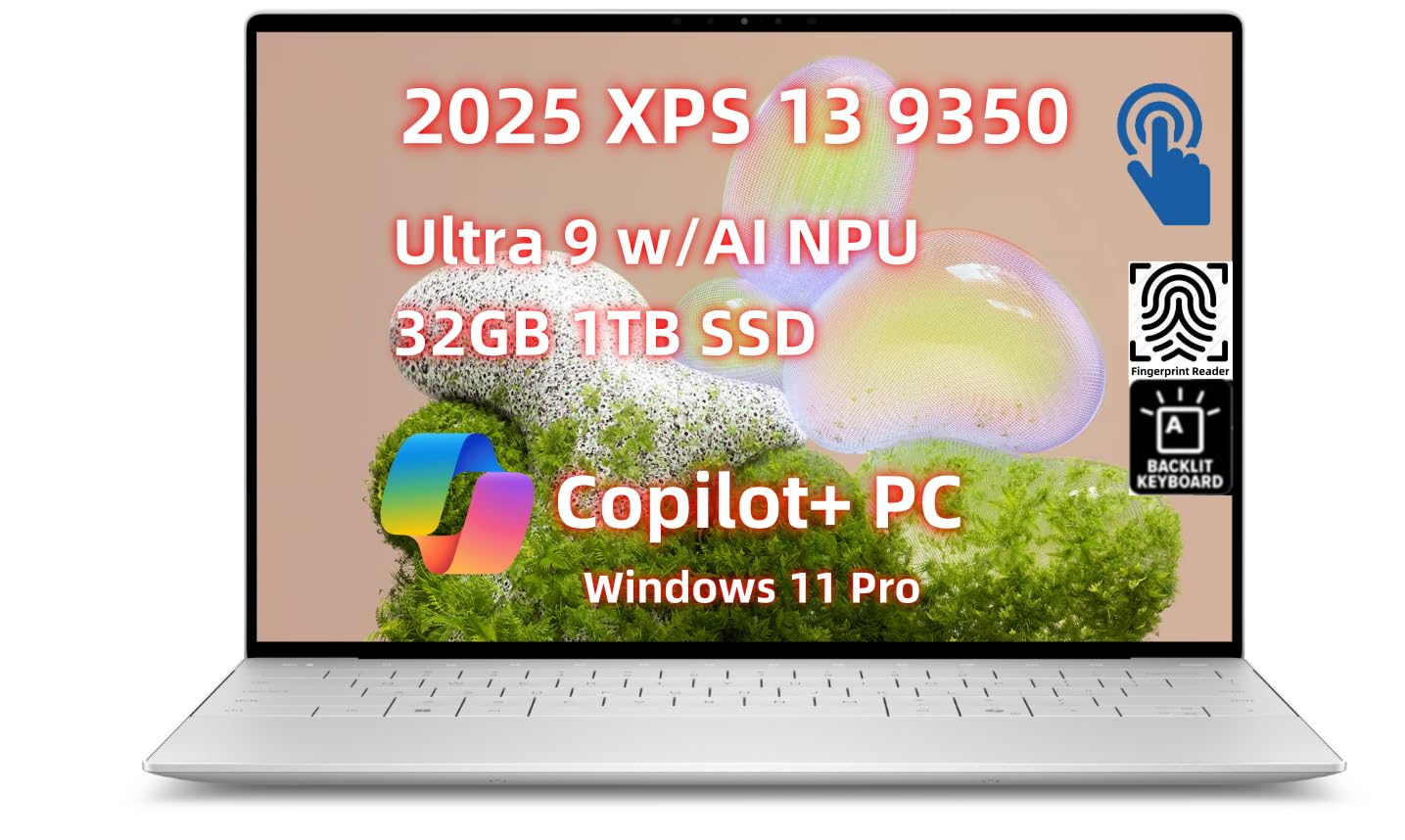 NewestDell XPS 13 9350 Business Laptop AI Copilot+ PC (13.4" Touch 2.5K 120Hz, Inte.l Core Ultra 9 AI NPU, 32GB RAM, 1TB SSD), Backlit Keyboard, FP, Light Weight + Ultra Thin, WiFi7, Win 11 Pro
