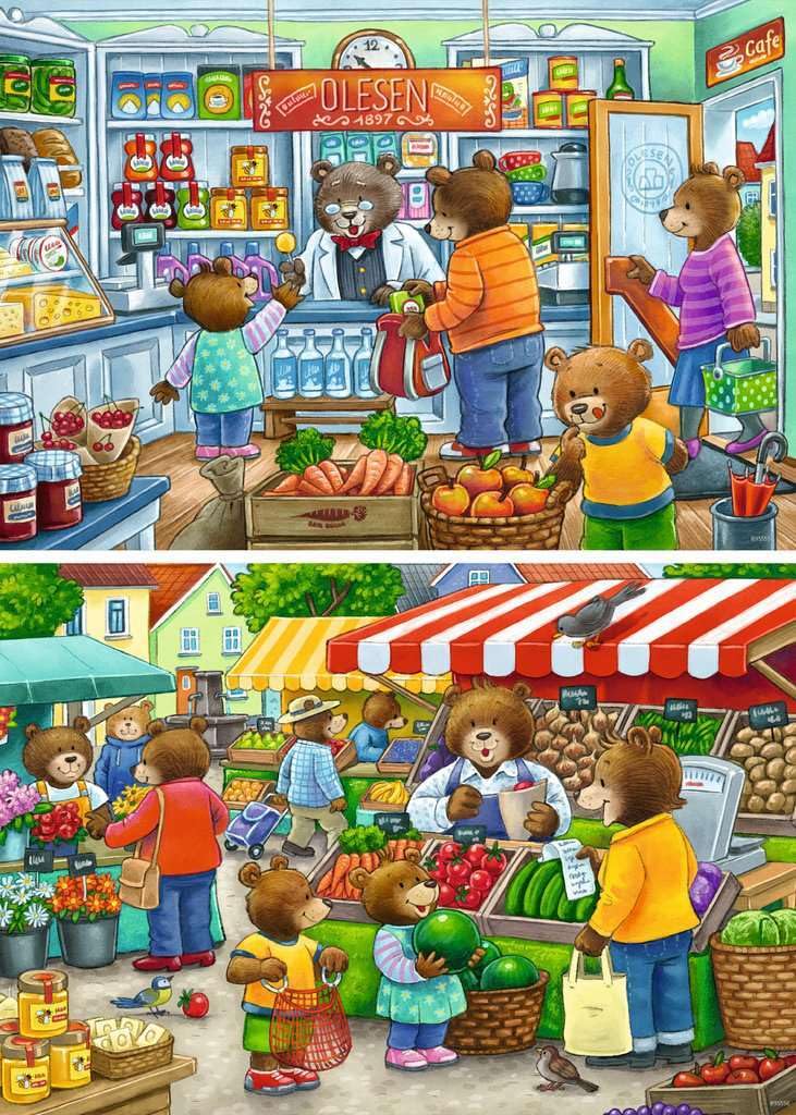 Ravensburger Kinderpuzzle – 2x 12 Teile, Motive „Komm, Wir Gehen Einkaufen“ – Ab 3 Jahren
