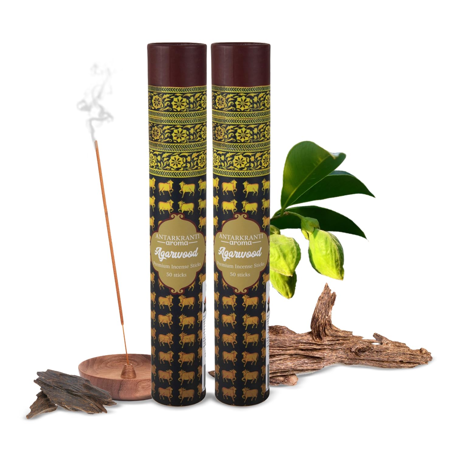 Sacred Life Agarwood Incense Sticks |100% Natural & Charcoal Free |Handcrafted Agarbatti for Positive Energy & Yoga Meditation |Pooja Item for Home|Burning Time- 35-40 Mins |Pack of 2 |100 Sticks