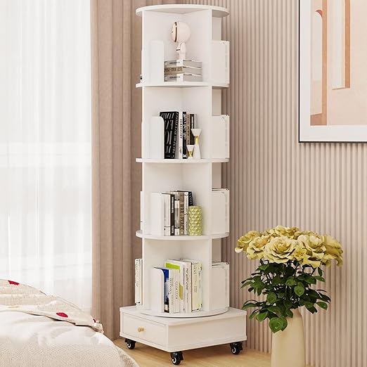 Bibliothèque Enfant Rotative 360° En Forme D'arbre - 4 Niveaux, 7 Compartiments, En Bois Pin, Pour Chambre Ou Salon