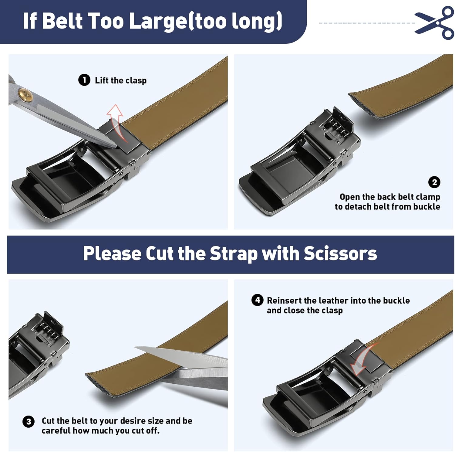 Men's Belt, Leather Ratchet Belt For Men's Dress 3.0cm,1 1/8" Size Adjusted Automatic Buckle - Image 7