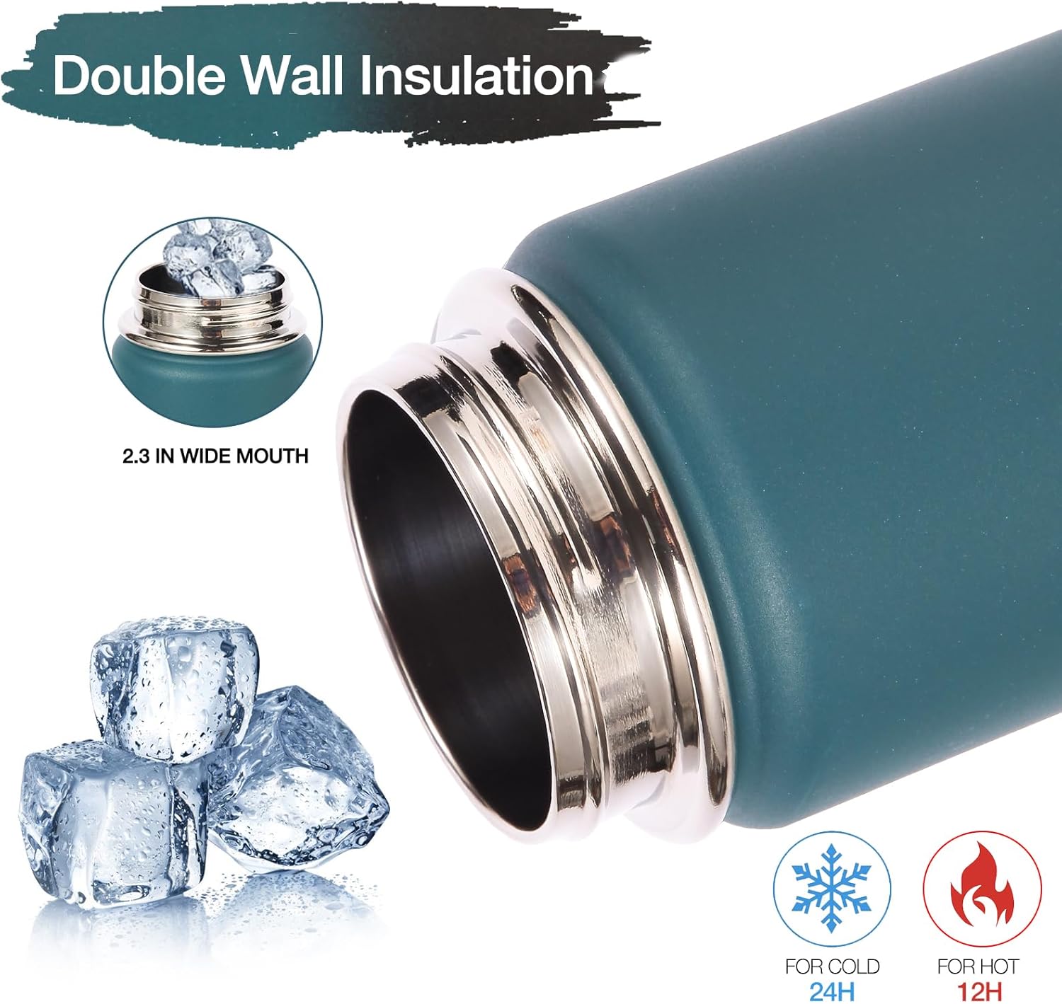 Volhoply 20oz Insulated Stainless Steel Water Bottle With Straw Lid Bulk 2 Pack,Kids Double Wall Vacuum Cups With Handle,Reusable Outdoor Sports Camping Metal Bottles,Travel Flask(Indigo Black,2) - Image 3