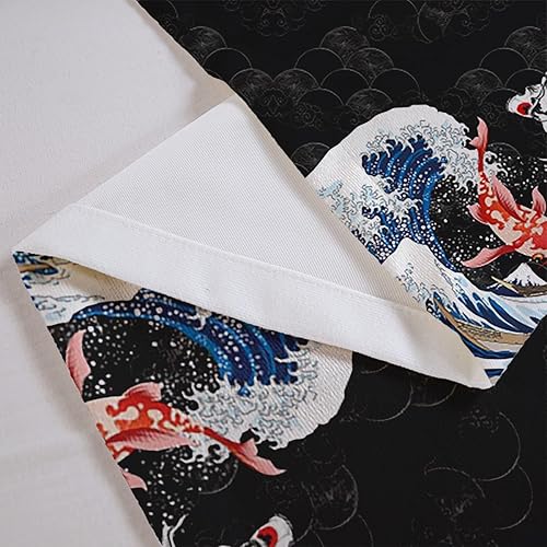 Miniatura 3 de Hokusai - Cenefas de cortinas de cocina de estilo japonés, cenefa de ondas oceánicas para sala de estar, dormitorio, cenefas de cortina de pez Koi