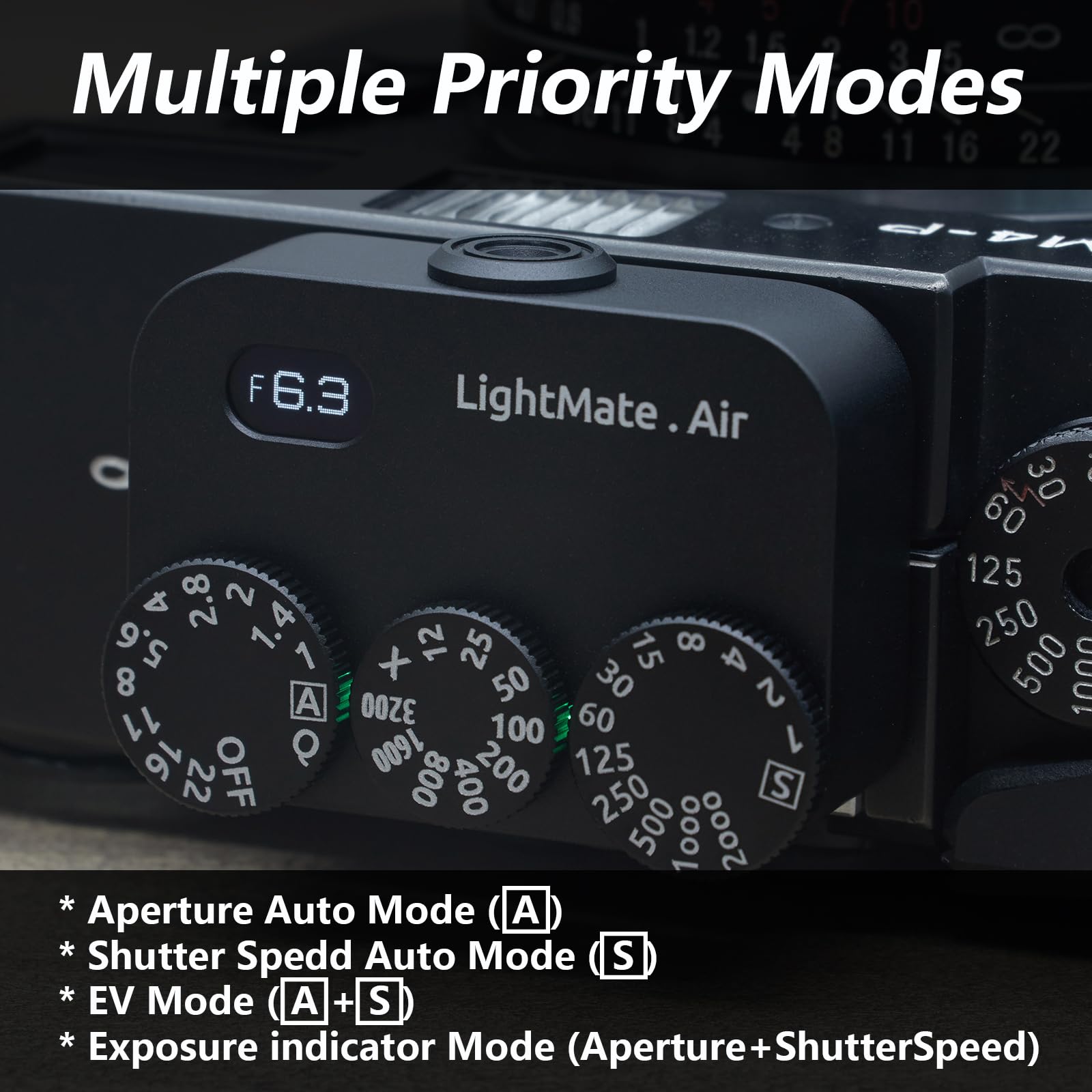 LightMate AirPro Light Meter, Rechargeable Battery Life 20 Hours, High Precision Photography Light Meter, 3 Dials Retro Exposure Indicator, Compatible with Leica and Others Film Cameras, Black Metal