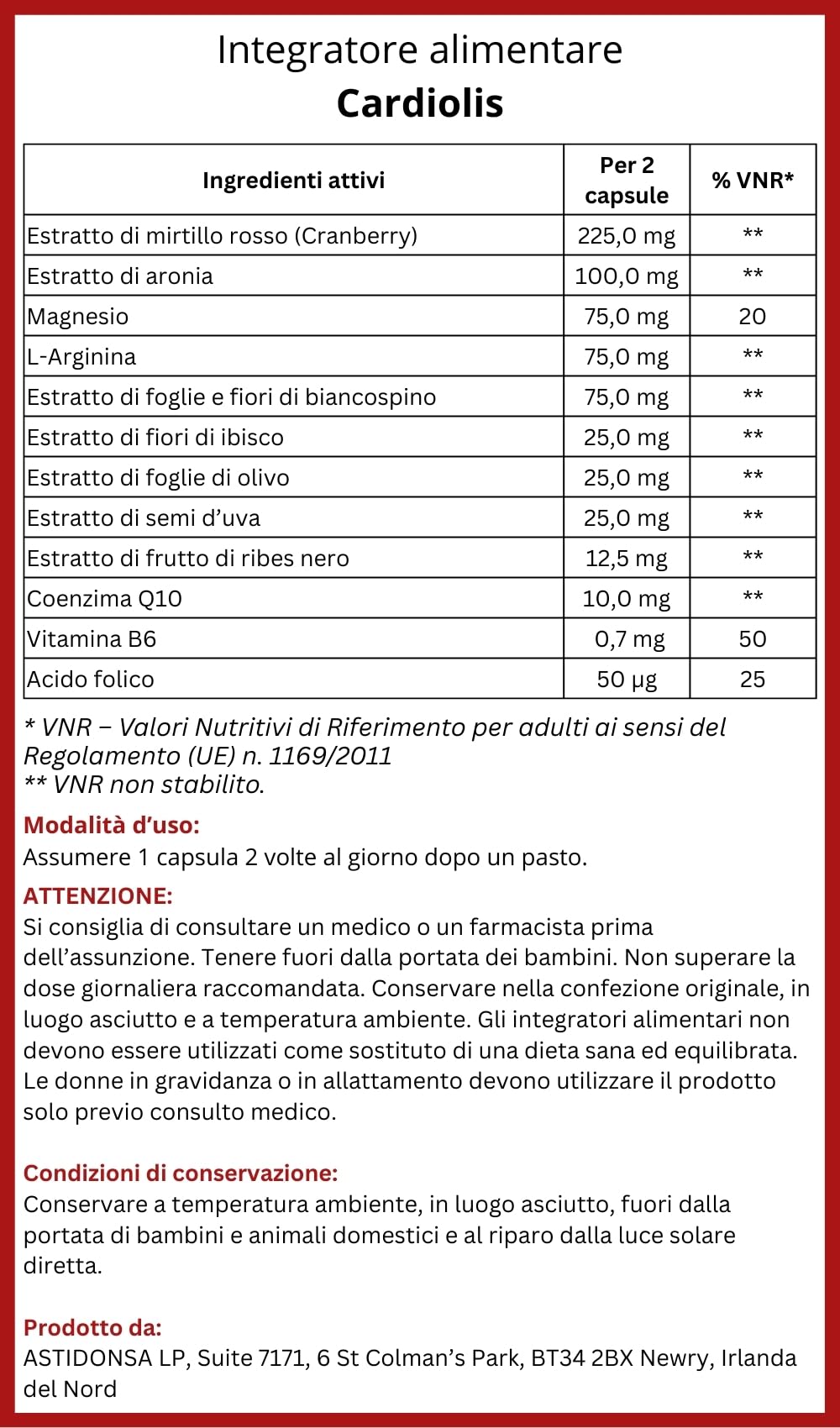CARDIOLIS integratore alimentare per adulti – 60 capsule – con estratto di mirtillo rosso, coenzima Q10, magnesio. (1)