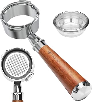 58mm Bottomless Portafilter, Professional Stainless Steel Portafilter 2 Ears for 58 Gaggia Machines- Not suitable with E61 groupheads,with Rosewood Handle & Filter Basket