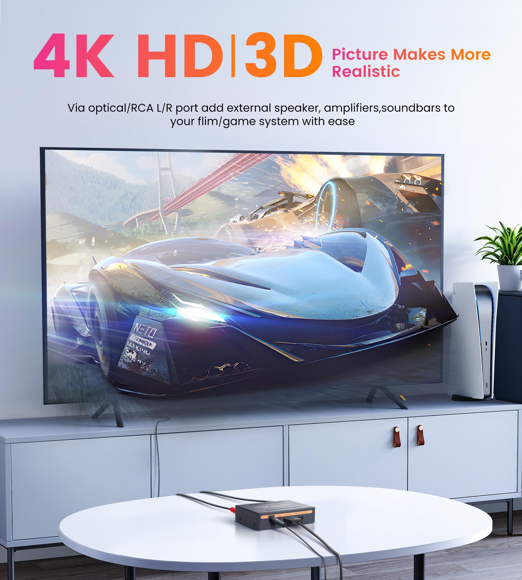 avedio links HDMI Audio Extractor, 4K hdmi Audio Splitter mit hdmi Audio Converter + Optical Toslink SPDIF + L/R Stereo Analog Audio, Hdmi Audio Adapter für Chromecast, Fire Stick, Blu-Ray Player