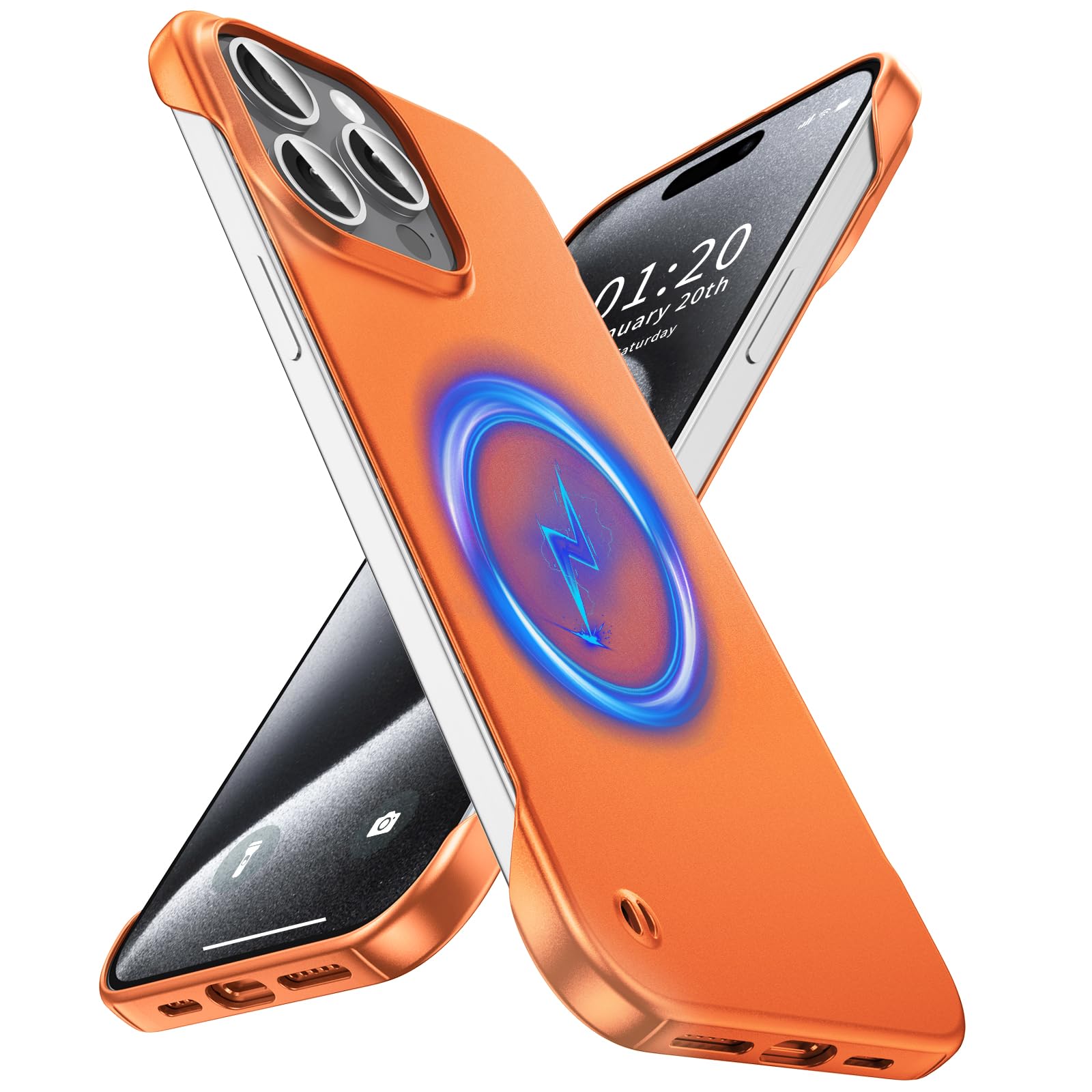 GRECAZO Magnetic Ultra Thin Frosted Designed for iPhone 15 Pro Max Frameless Case 6.7 inch [Compatible with MagSafe] Slim Minimalist Lightweight Matte Hard Cover Protective Borderless Case- Orange