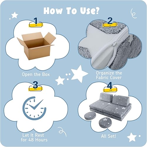 Miniatura 103 de MeMoreCool Sofá modular para niños de 1 a 3 años, 8 piezas de dinosaurio que brilla en la oscuridad, sofá de espuma para niños, juego convertible