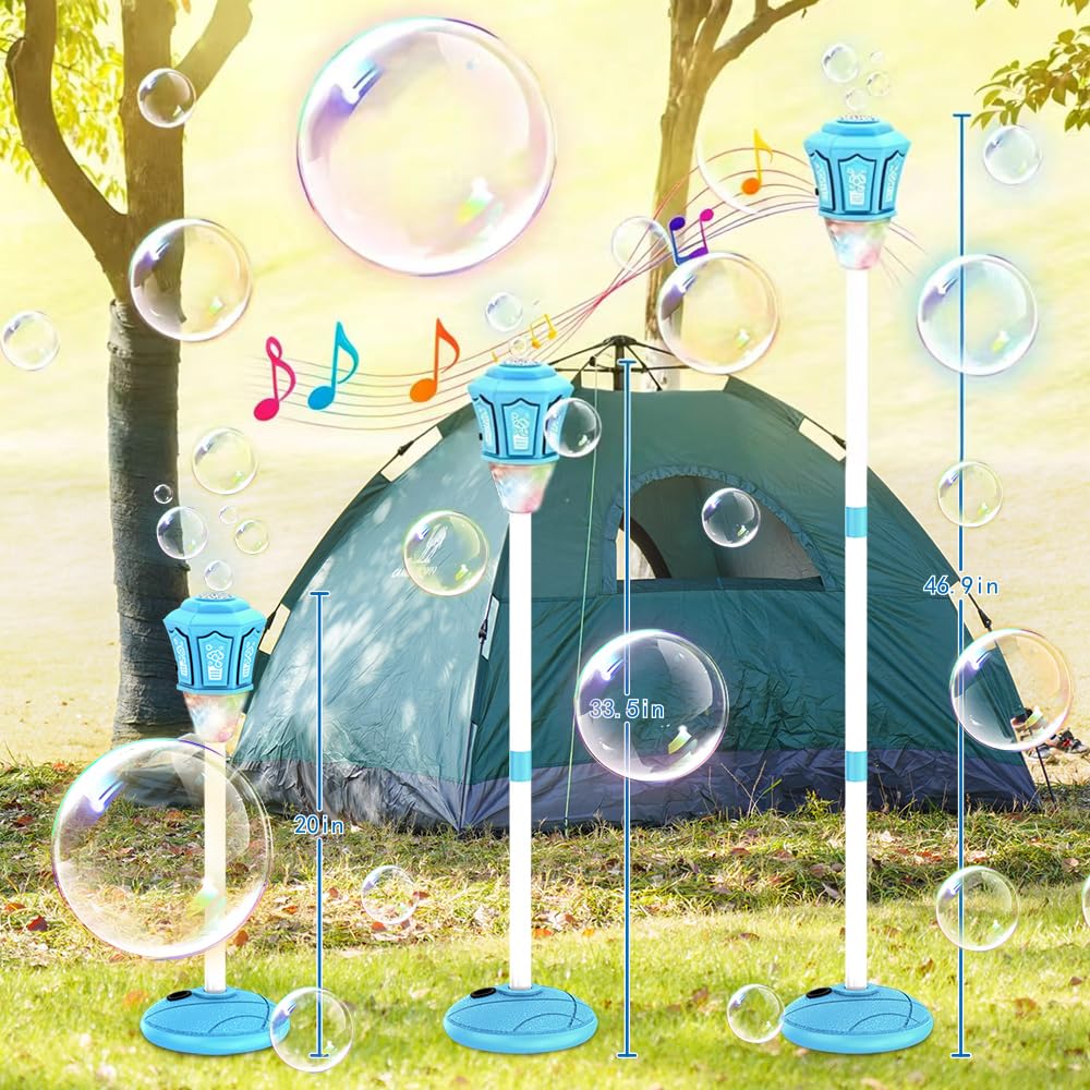 Bubble Torch Lampe de Jardin avec Lumière et Musique,Réglables Hauteur,Machine à Bulles d'extérieur Rechargeable avec Télécommande,Machine a Bulle Automatique pour Jardin,Anniversaire,Mariage (Bleu)