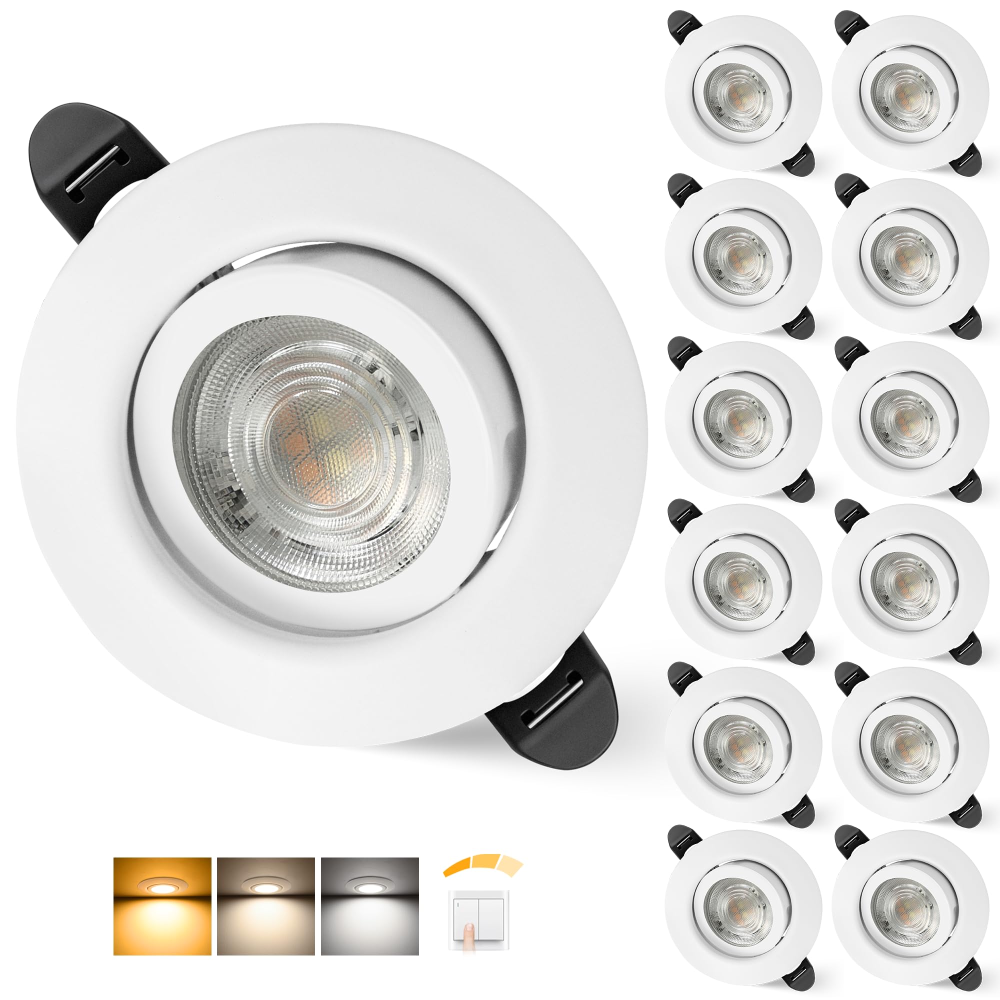 Aulaiyi LED Einbaustrahler 230V Dimmbar 65-80mm, 5.5W IP44 LED Spot Ultra Flach, 3000K/4000K/6000K Deckenspots, Einbauleuchten für Badezimmer Wohnzimmer