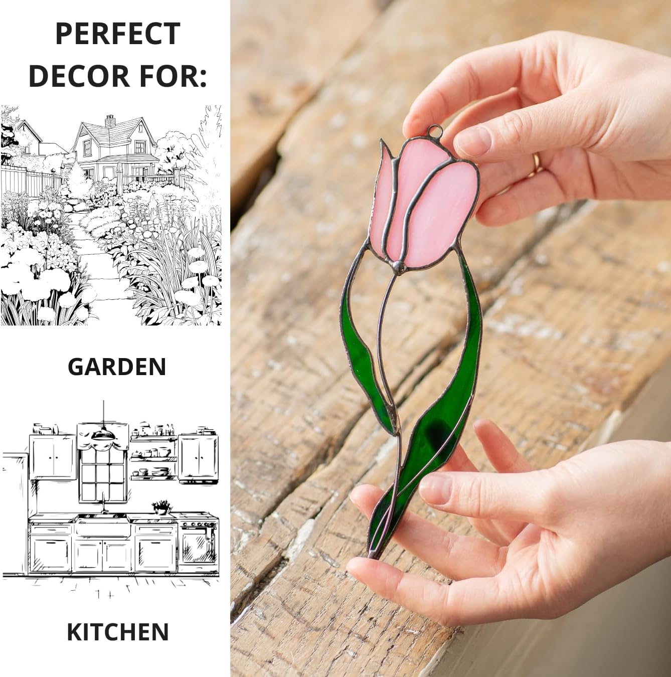 Pink Tulip Handmade Stained Glass Suncatcher Stained Glass Window Hangings Unique Indoor Ornament & Outdoor Decor