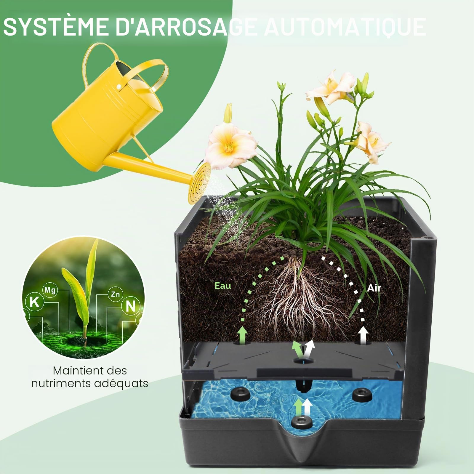 MQUPIN Lot de 2 Jardinière Surélevée avec Treillis,145cm Arrosage Automatique Jardiniere Tomate,Tuteur Tomate,pour Plantes grimpantes,Plantes grimpantes,Auto-arrosage,Support réglable pour vign