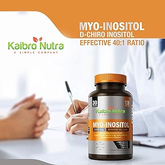 Kaibro Nutra Myo-Inositol Supplement, Myo-Inositol & D-Chiro Inositol 40:1 Ratio, Hormone Balance & Ovarian Support for Women with Vitamin B8, 2050mg, Vegan, Non-GMO Capsules 120 Count