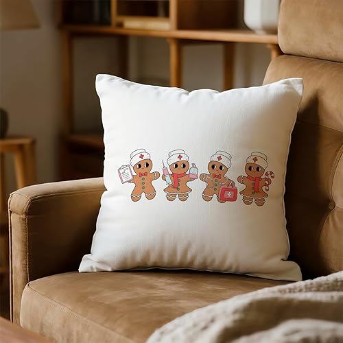 Miniatura 3 de Fundas de almohada navideñas de pan de jengibre de 18 x 18 pulgadas, regalos de enfermera de Navidad para mujeres, fundas de almohada decorativas