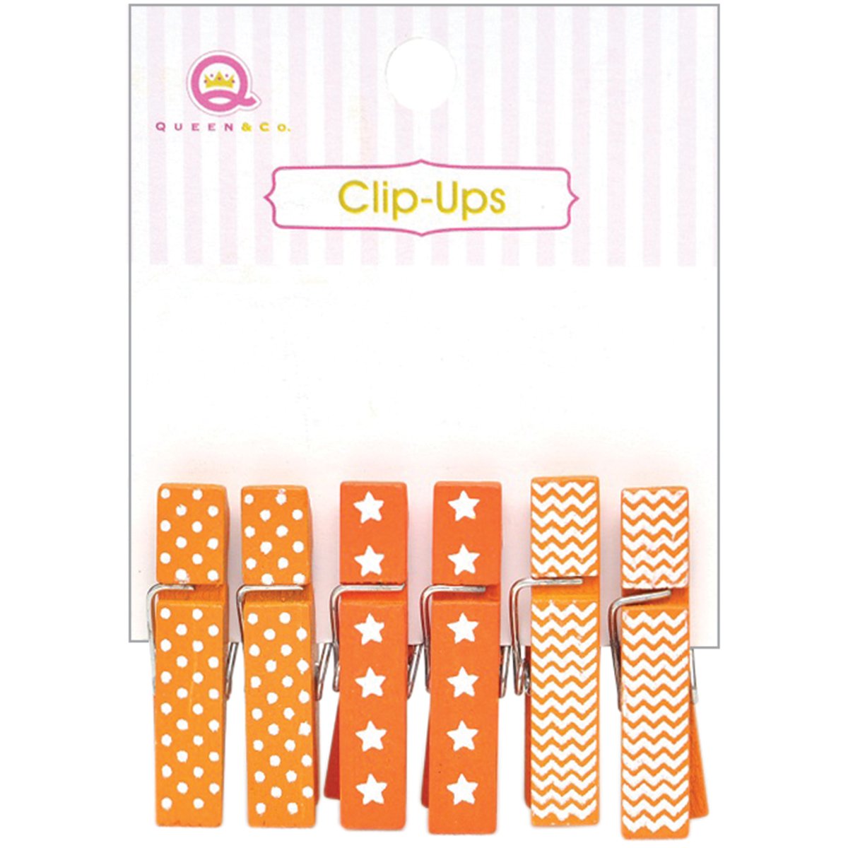Queen & Co Clip-Ups Clothespins (6 Pack), Mini, Orange