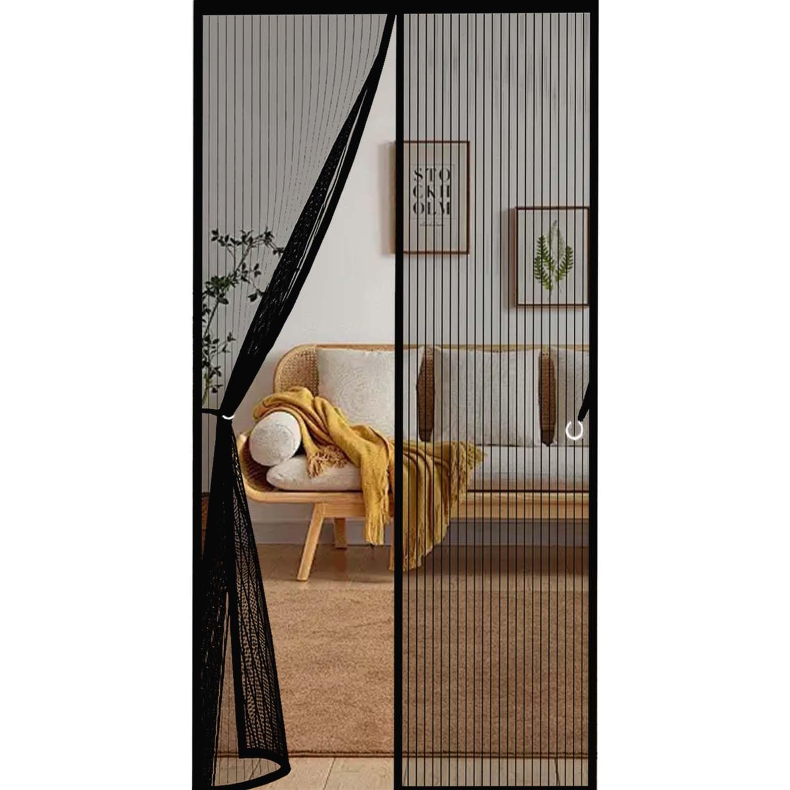 Feijdon Black Magnetic Screen Door 103 X 225 Cm Durable, Keeps Bugs Out, Kid And Pet Friendly Heavy Duty Self-Sealing Fly Mesh Lets Fresh Air In, Hundreds Of Sizes,