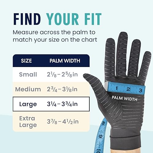 Miniatura 6 de Dr. Frederick's Original Guantes cómodos de dedo completo de cobre, 2 guantes, ideales para escribir y actividades diarias, talla L