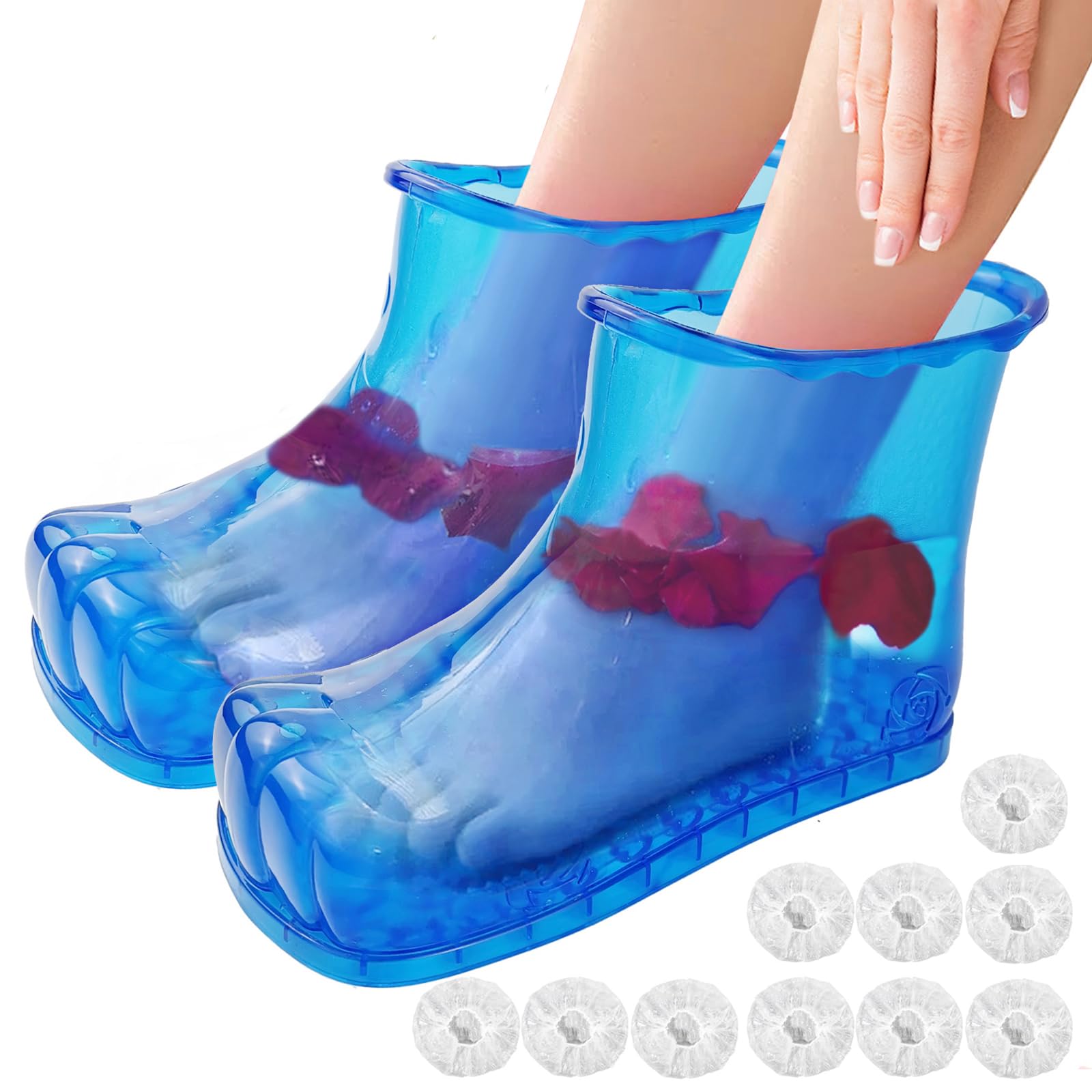 YOKYAK Foot Bath Soak Tub Shoes of Water Saving, A Pair of Portable Spa Soak for Foot Care, Milk Bath Wash, Foot Massager Spa for Women and Men, Water Saving Toenail Soaking Bowl(Large, Blue,2PCS)