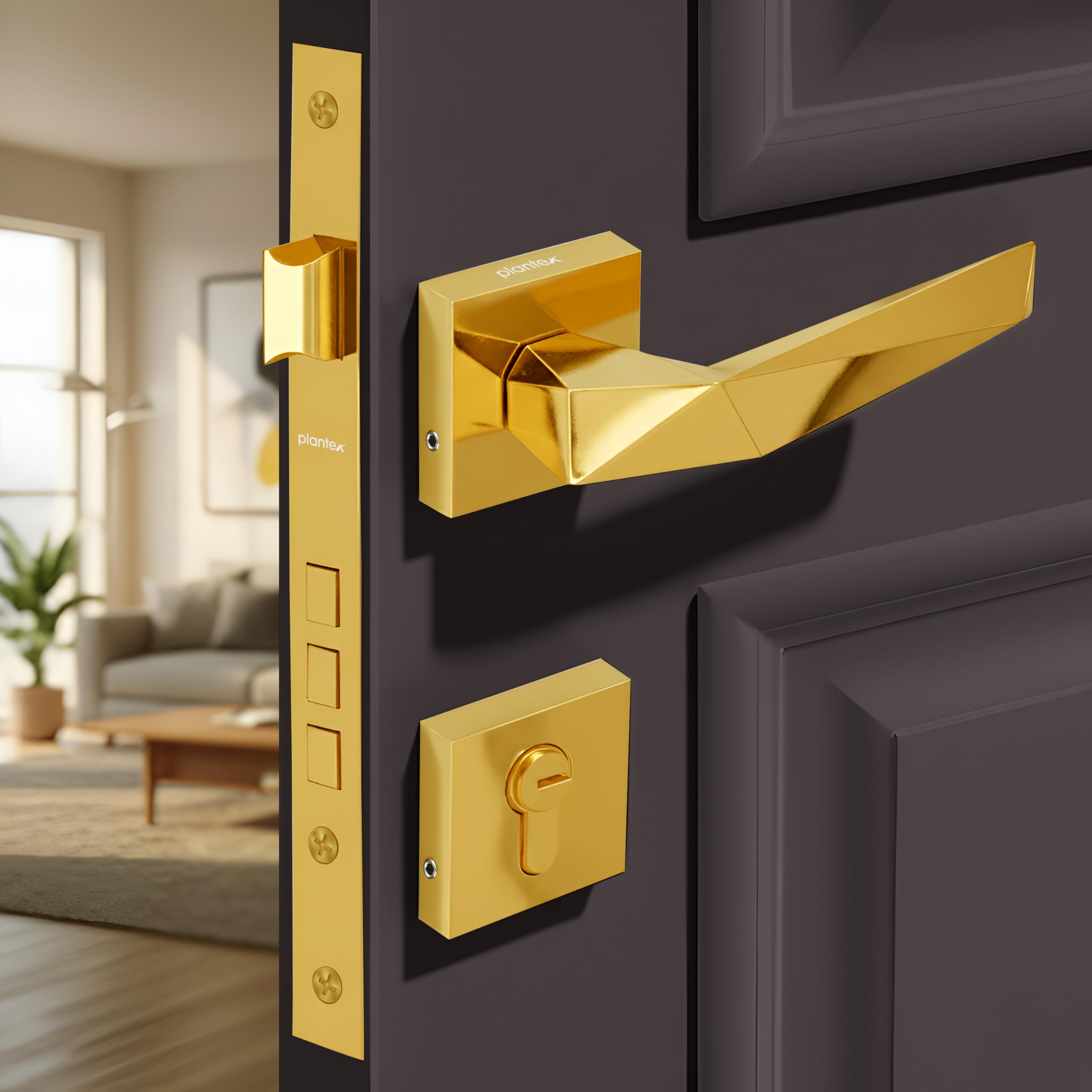 Plantex Heay Duty Mortise Door Lock for Home/Main Door Lock Set/Door Handle Lock with Brass Lock Body & Cylinder (7129, PVD Gold)