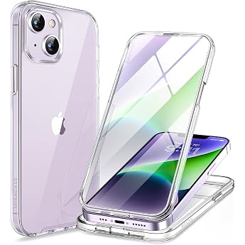 Miracase 360  Case for iPhone 13/iPhone 14 6.1 Inch Full Body Protective Case With Built-in Glass Screen Protector Mobile Phone Case Shockproof Transparent